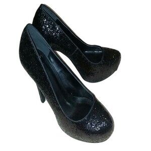 Womens Size 7.5 Black Glitter Stiletto Heels 5" Spike High Heel Party Shoes